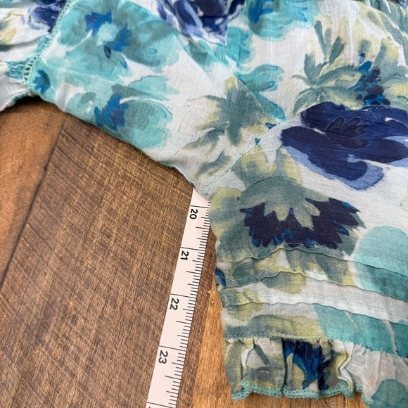 Sundance Floral Dress Sz M Teal Blue Tiered Tassel Tie Cotton Boho Loose Fit - Picture 7 of 8